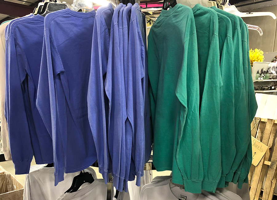 blue and green t-shirts